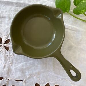 Vintage Enamel Cast Iron Mini Skillet Pan Olive Green